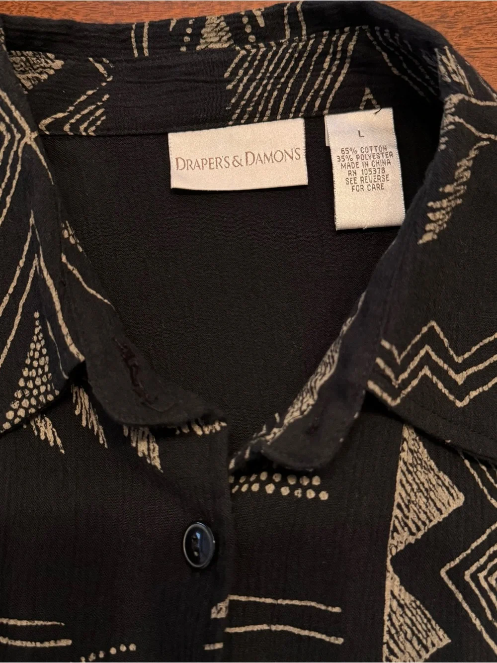 Women's Black Button-Down Shirt Jacket with Geometric Print